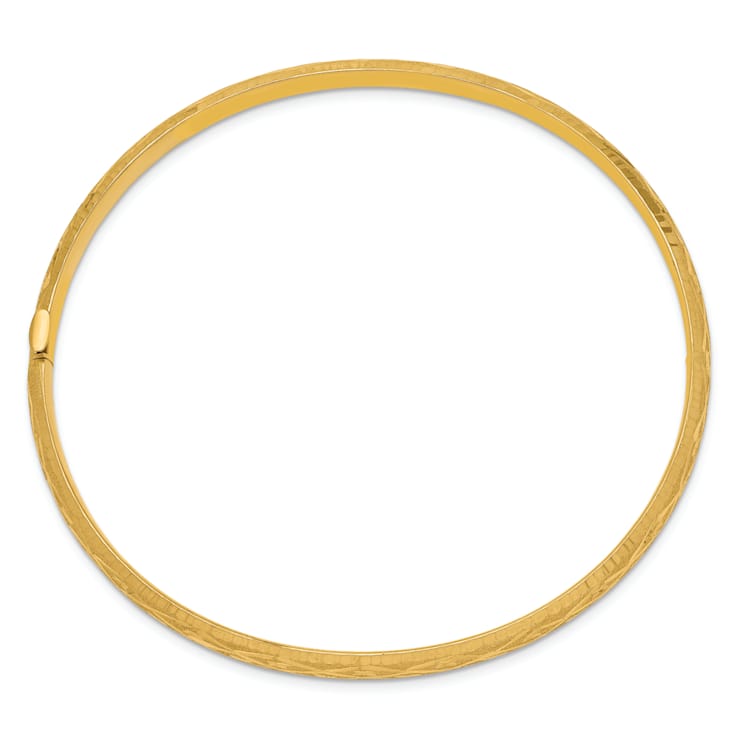 10k Yellow Gold 4.75mm Diamond-Cut and Brushed Fancy Hinged Bangle Bracelet