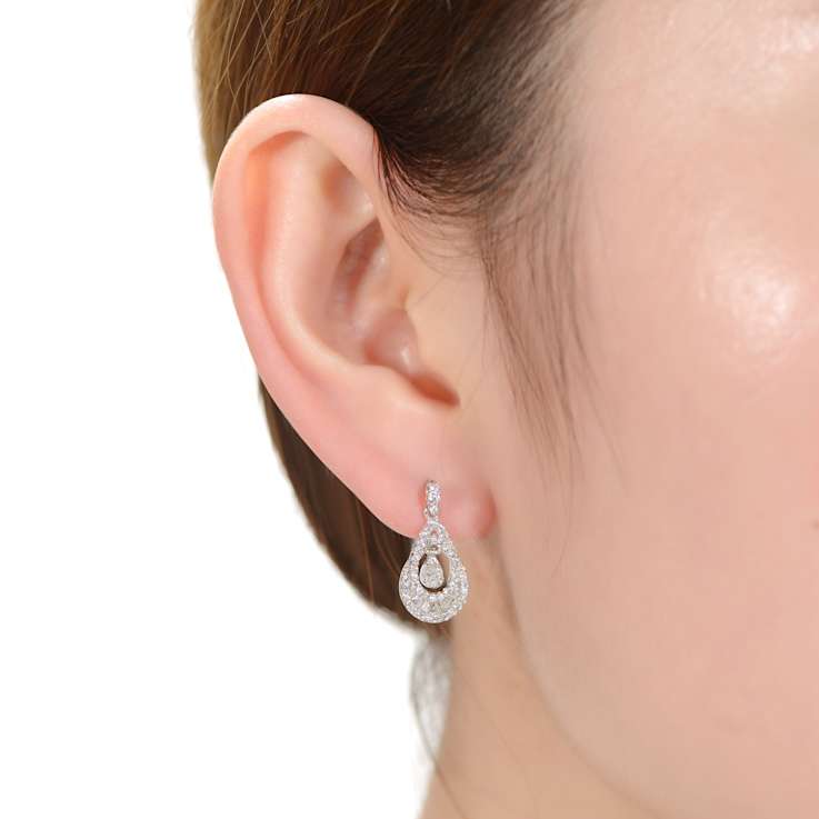 Double Pear Shape CZ Drop Earrings In Sterling Silver