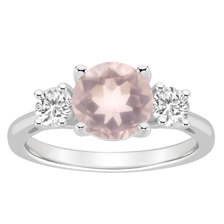 8mm Round Rose Quartz And White Topaz Rhodium Over Sterling Silver
3-Stone Ring