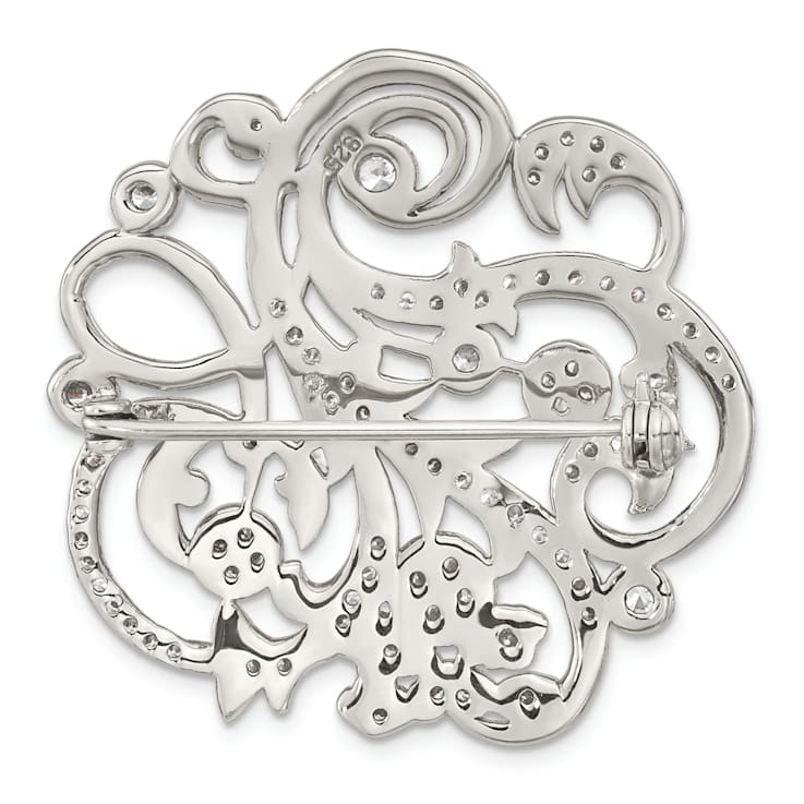 Rhodium Over Sterling Silver Polished Cubic Zirconia Filigree Floral
Vintage Style Pin Brooch