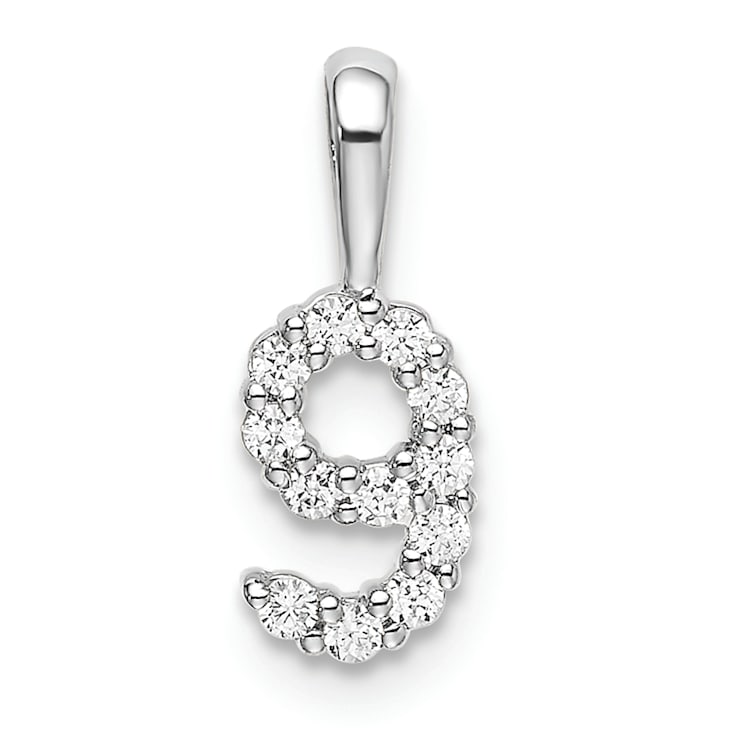 Rhodium Over 14k White Gold Diamond Number 9 Pendant
