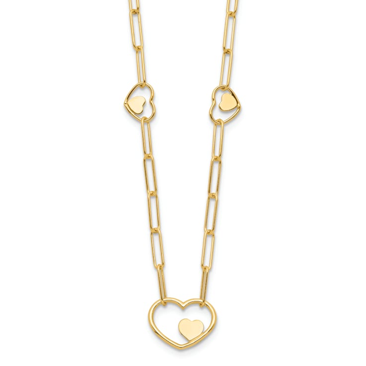 14K Yellow Gold Paperclip Link Heart 16-inch with 2-inch Ext. Necklace