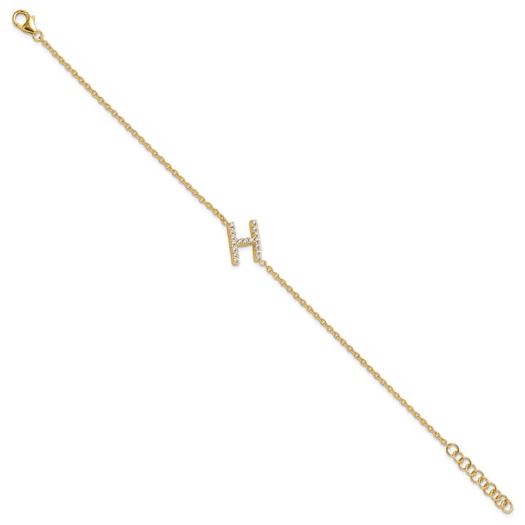 14k Yellow Gold Diamond Sideways Letter H Bracelet