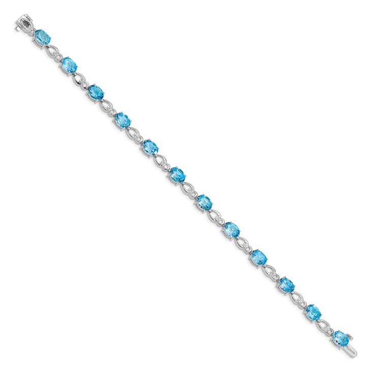 Rhodium Over 14k White Gold Blue Topaz and Diamond Bracelet