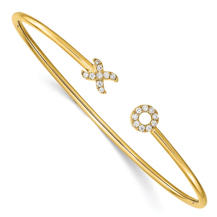 14k Yellow Gold Diamond X and O Cuff Bangle