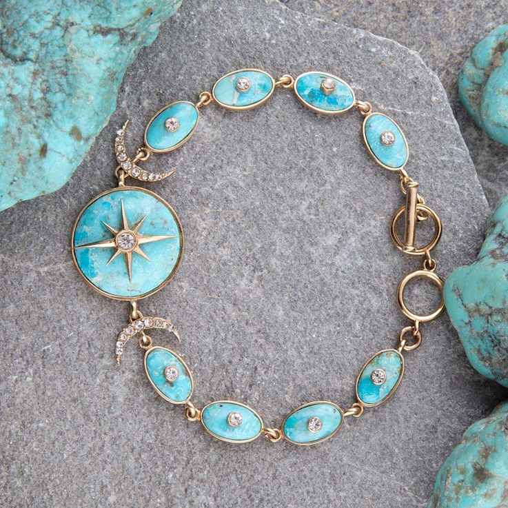 Barse Jewelry Blue Composite Turquoise Gold Tone Celestial Link Bracelet