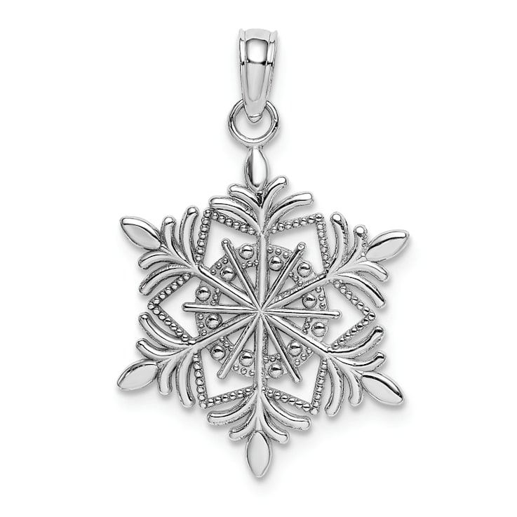 Rhodium Over 14k White Gold Textured Snowflake Pendant