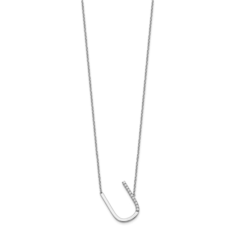 Rhodium Over 14k White Gold Sideways Diamond Initial U Pendant Cable
Link 18 Inch Necklace