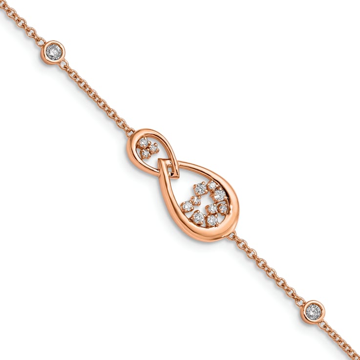 14k Rose Gold Polished Diamond Teardrop Bracelet