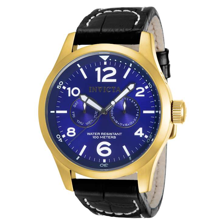 Invicta Specialty 48mm Blue Dial Leather Band Quartz Watch