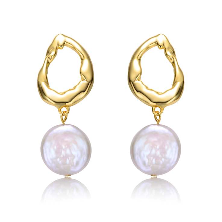 Pear Shape Pearl Twisted Circle Drop Earrings In 14K Gold Over Sterling Silver