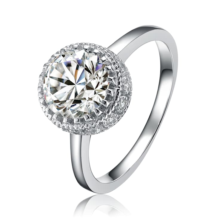 CZ Halo Engagement-Style Ring In Sterling Silver