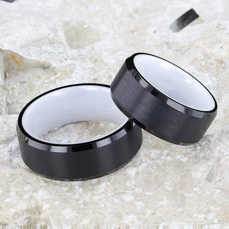 SIGMA Black Tungsten Brushed Center Men’s Wedding Band with Polished
Edges & White Interior 8mm