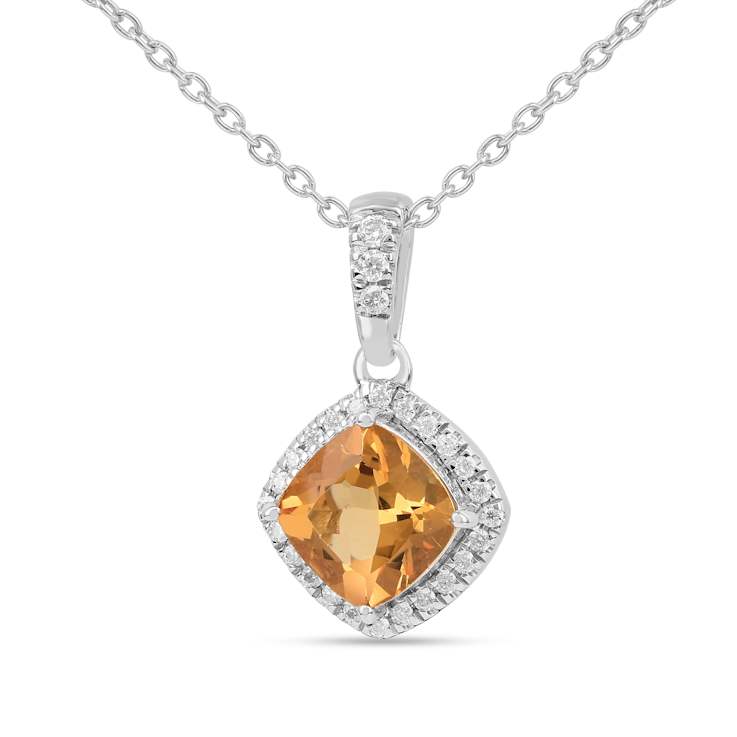 Yellow Cushion Citrine with Moissanite Accents Rhodium Over Silver
Citrine Pendant with Necklace
