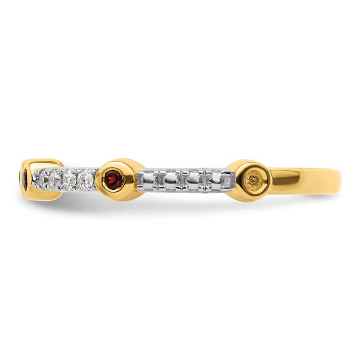14K Yellow Gold Stackable Expressions Garnet and Diamond Ring 0.225ctw