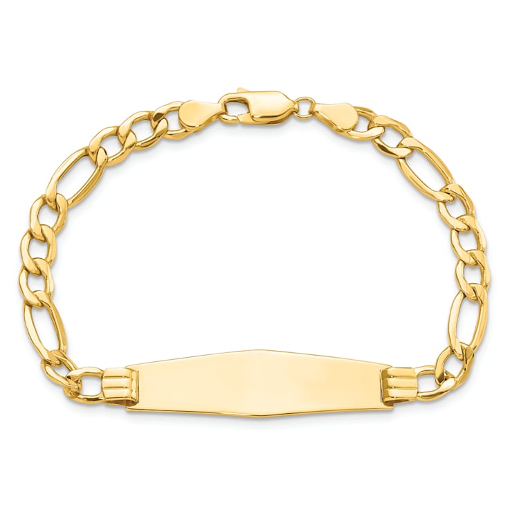 14k Yellow Gold Polished Soft Diamond Shape Figaro Link ID Bracelet