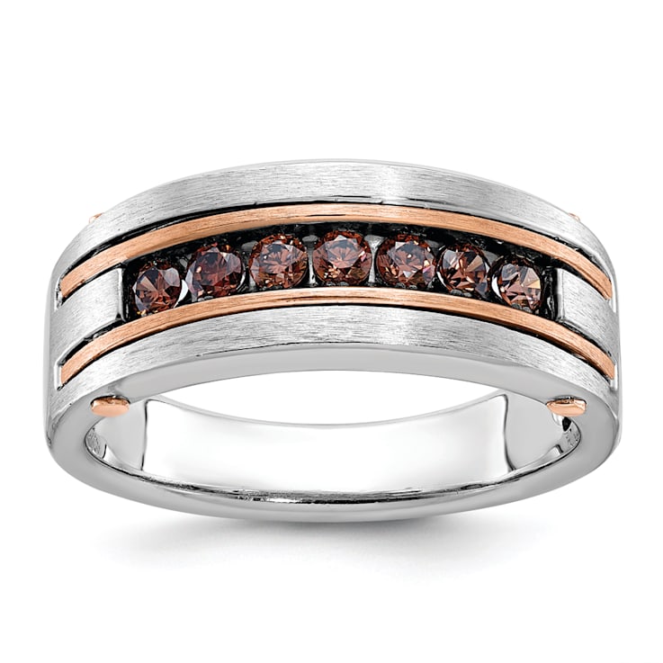 10K Rose Gold Men's Satin Brown Diamond Ring 0.49ctw