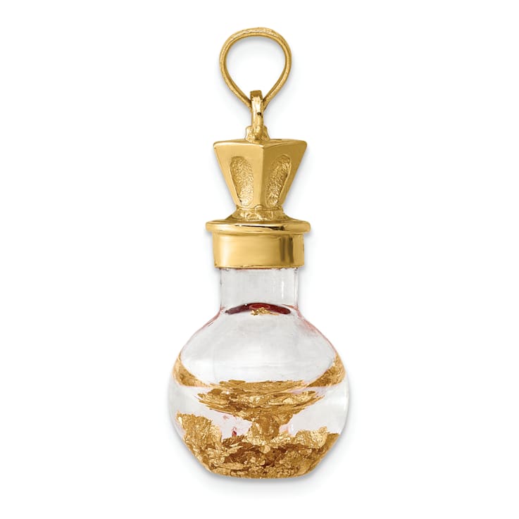 14k Yellow Gold 3D Leaf In Bottle Charm