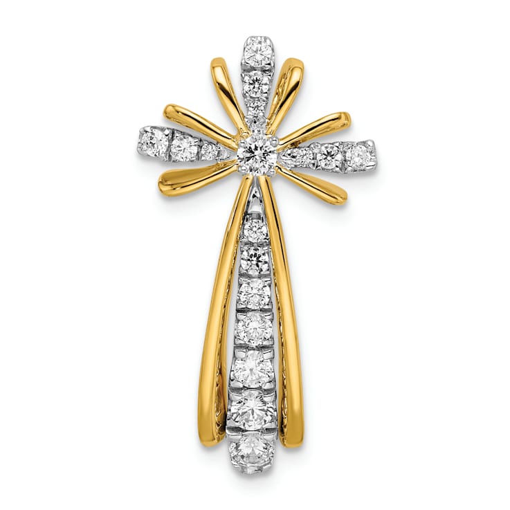 14k Yellow Gold and 14k White Gold Polished Diamond Cross Pendant