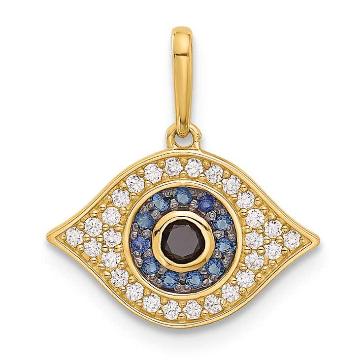 14k Yellow Gold Polished Multi-color Cubic Zirconia Evil Eye Pendant
