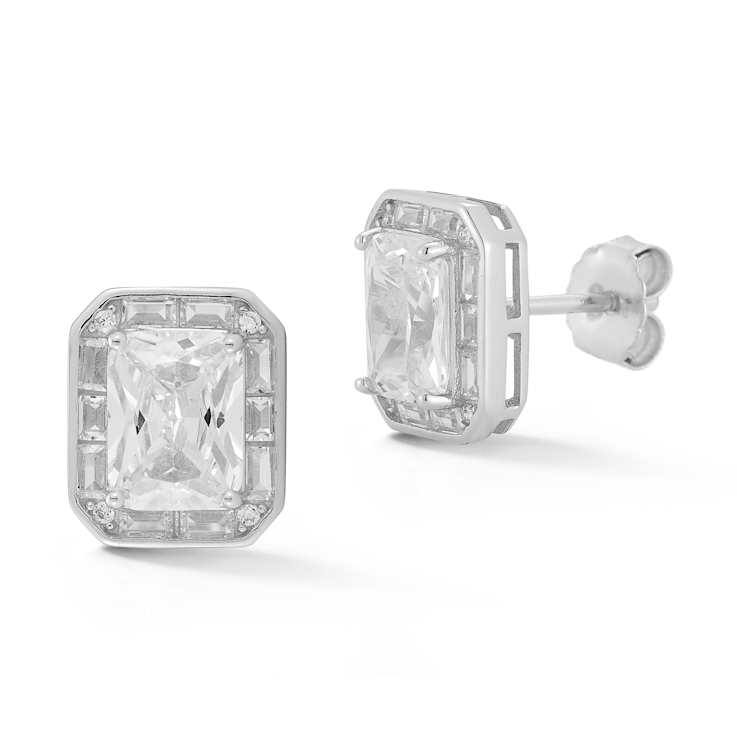 Rachel Zoe Radiant Cut CZ Stud Earrings in Rhodium Over Sterling Silver