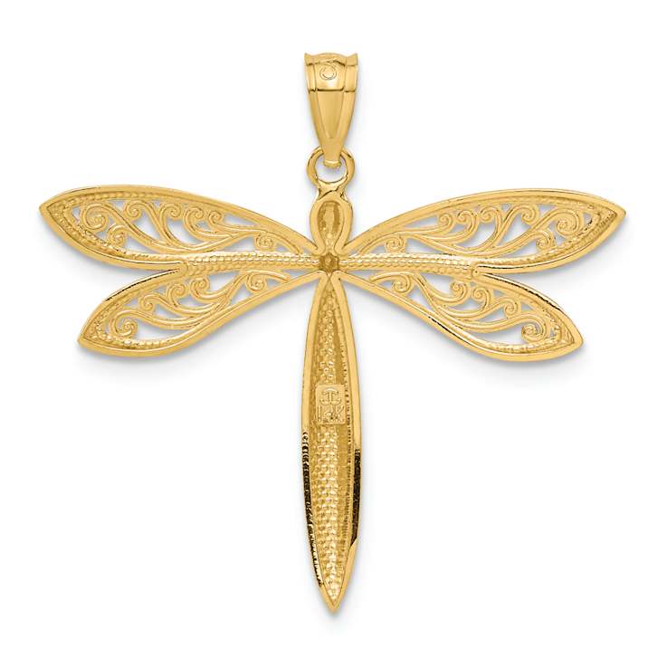 14k Two-tone Gold Textured Dragonfly Pendant