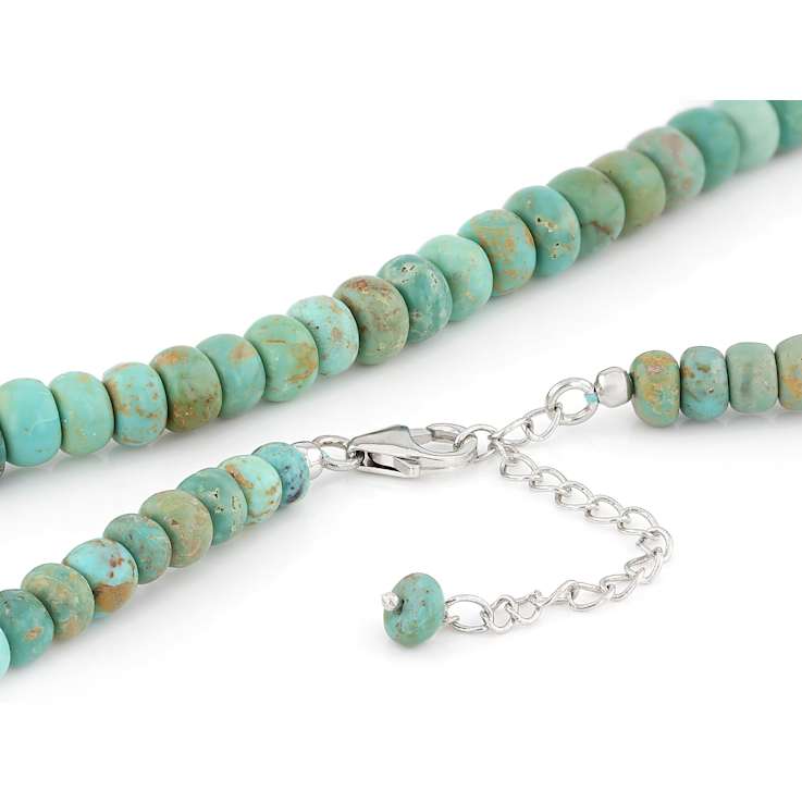 Turquoise Rondelle Beaded Necklace In Sterling Silver