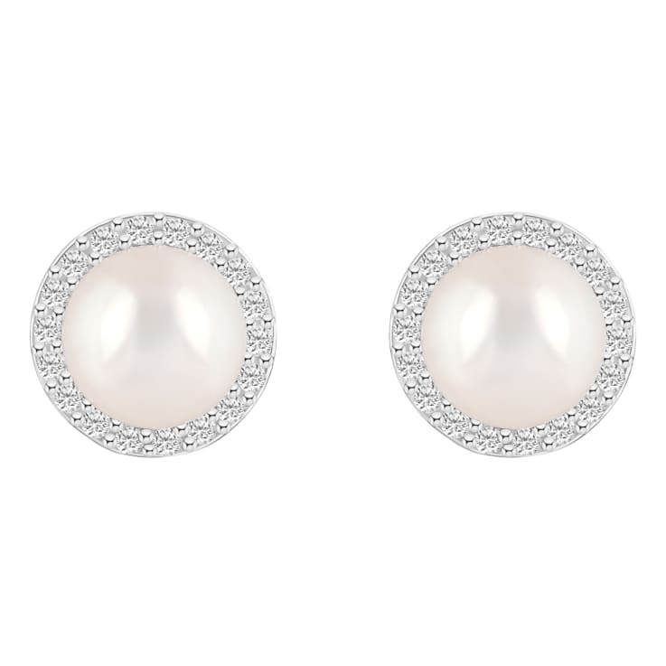 6mm Cultured Freshwater Pearl And Created White Sapphire 10k White Gold
Halo Stud Earrings