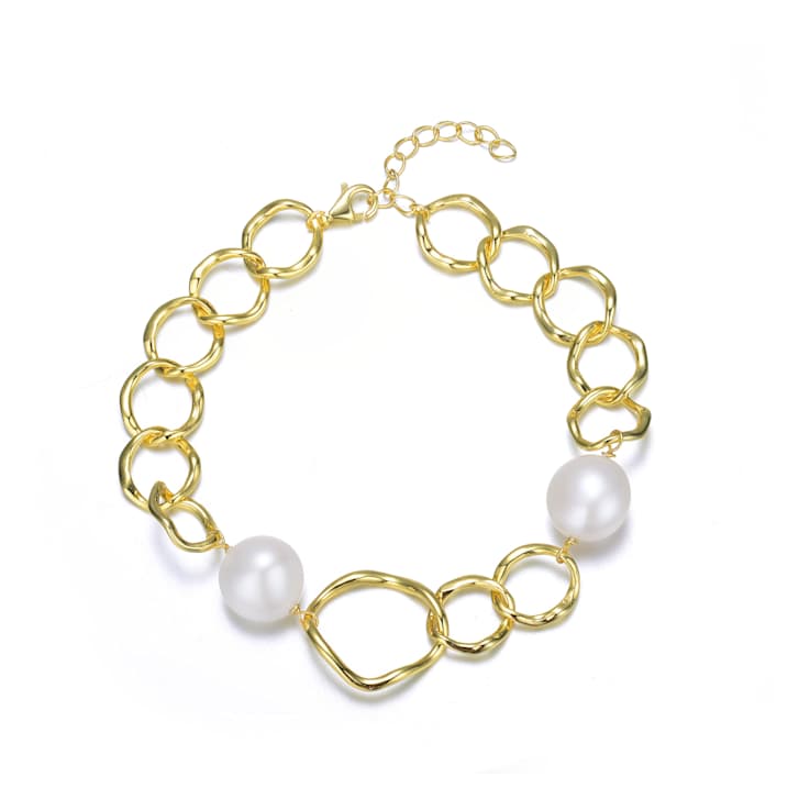 Pear Shape Freshwater Pearl Station Bracelet In 14K Gold Over Sterling Silver