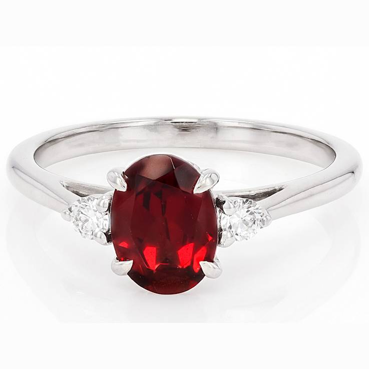 Red Garnet And Lab-Grown Diamond Three-Stone Ring In Sterling Silver