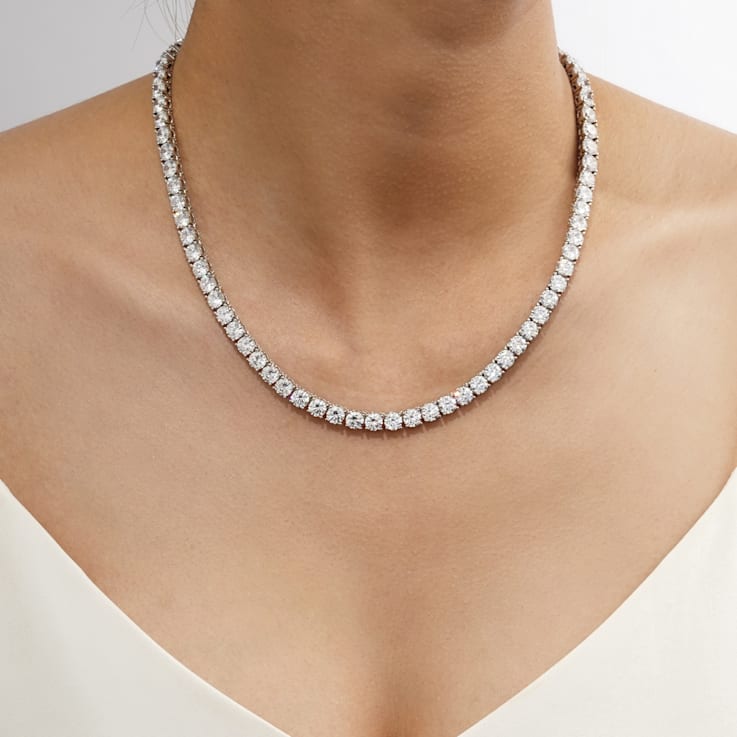 White Cubic Zirconia Platinum Over Sterling Silver Tennis Necklace 43.50ctw