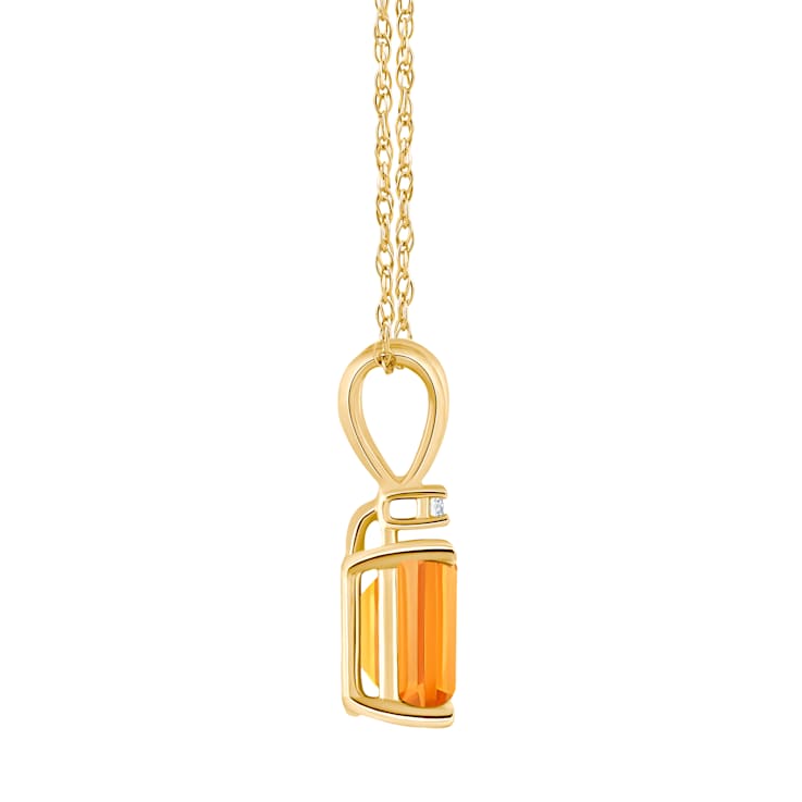 7x5mm Emerald Cut Citrine with Diamond Accent 14k Yellow Gold Pendant
With Chain