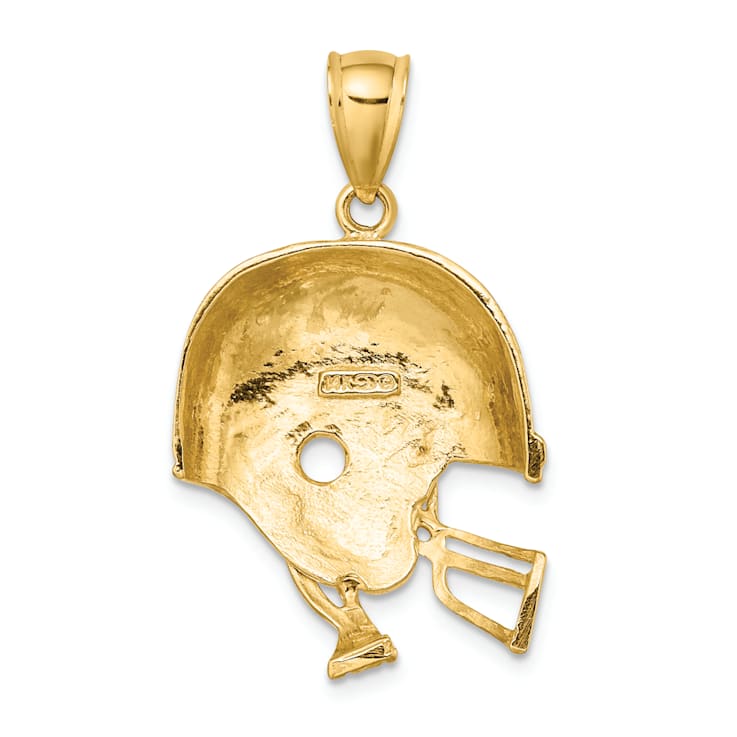 14k Yellow Gold 2D Polished and Textured Football Helmet Charm