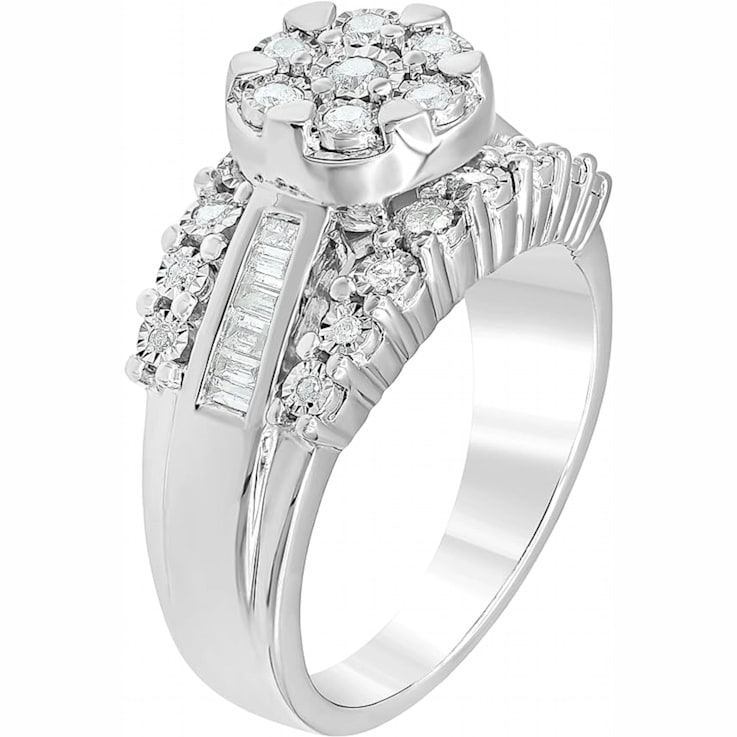 White Diamond Rhodium Over Sterling Silver Ring 0.50ctw