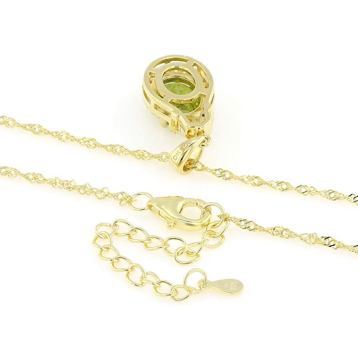 Peridot And White Zircon Pendant Necklace In 18K Gold Over Sterling
Silver 2.64ctw