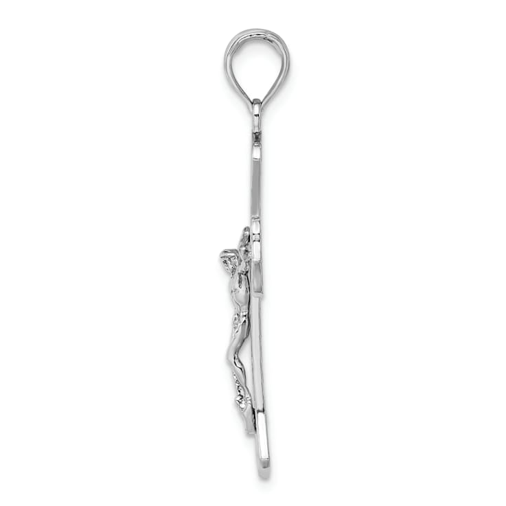 Rhodium Over 14k White Gold Textured Crucifix Pendant