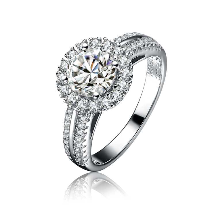 CZ Halo Solitaire Ring In Sterling Silver