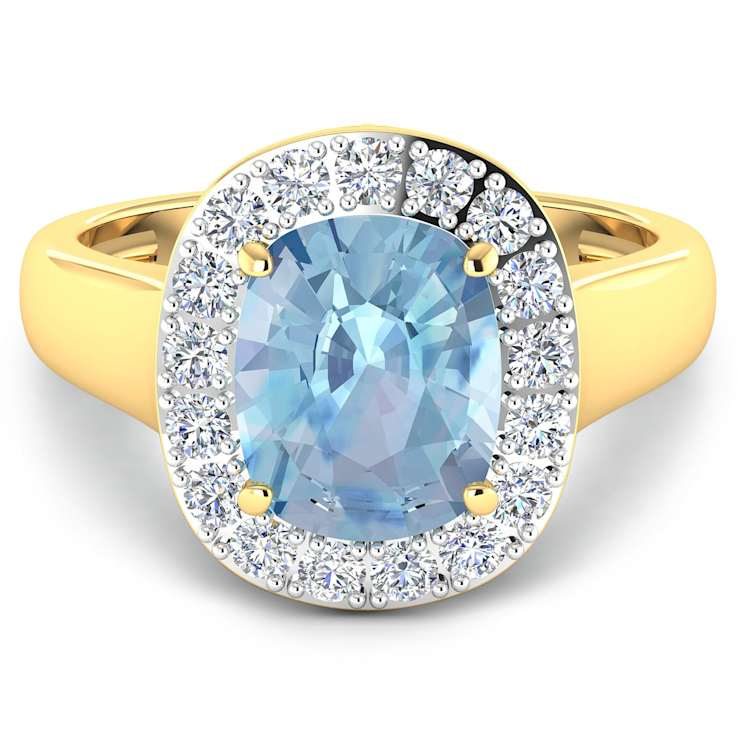 3.51ctw Blue Aquamarine and Diamond 14K Yellow Gold Halo Ring