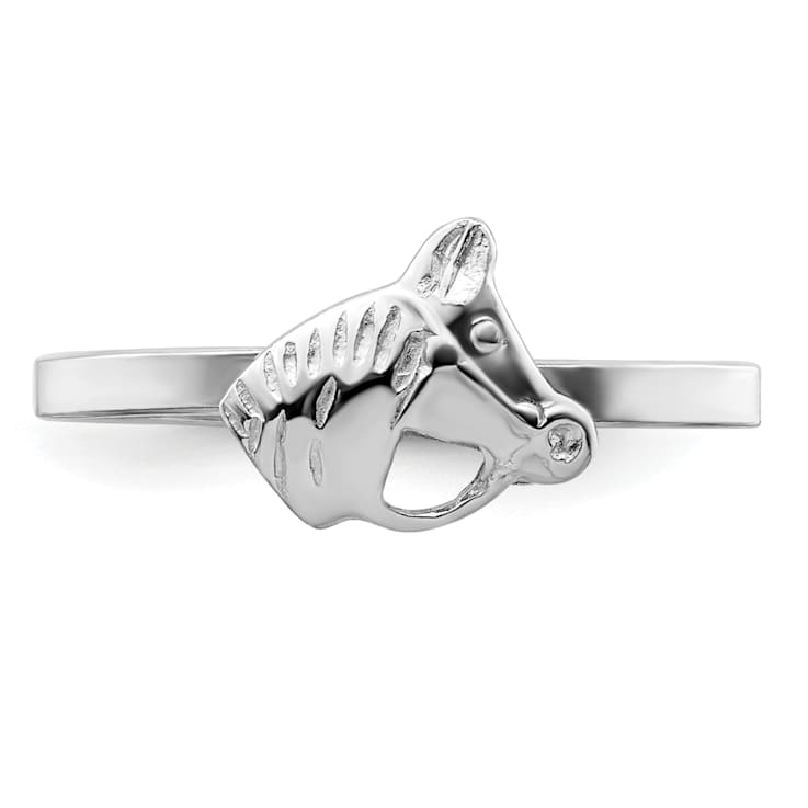 Rhodium Over Sterling Silver Polished and Textured Horse Children's Ring