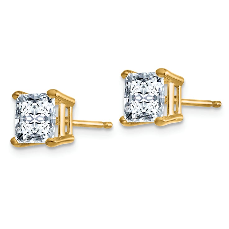 14K Yellow Gold 2ct. 5.5mm Princess D E F Pure Light Moissanite Earrings
