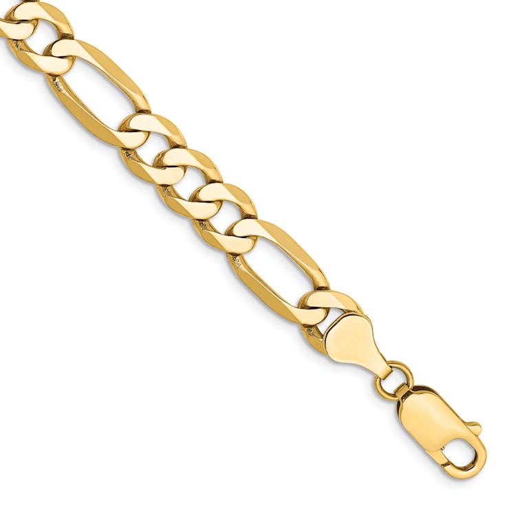 10k Yellow Gold 7mm Flat Figaro Link Bracelet