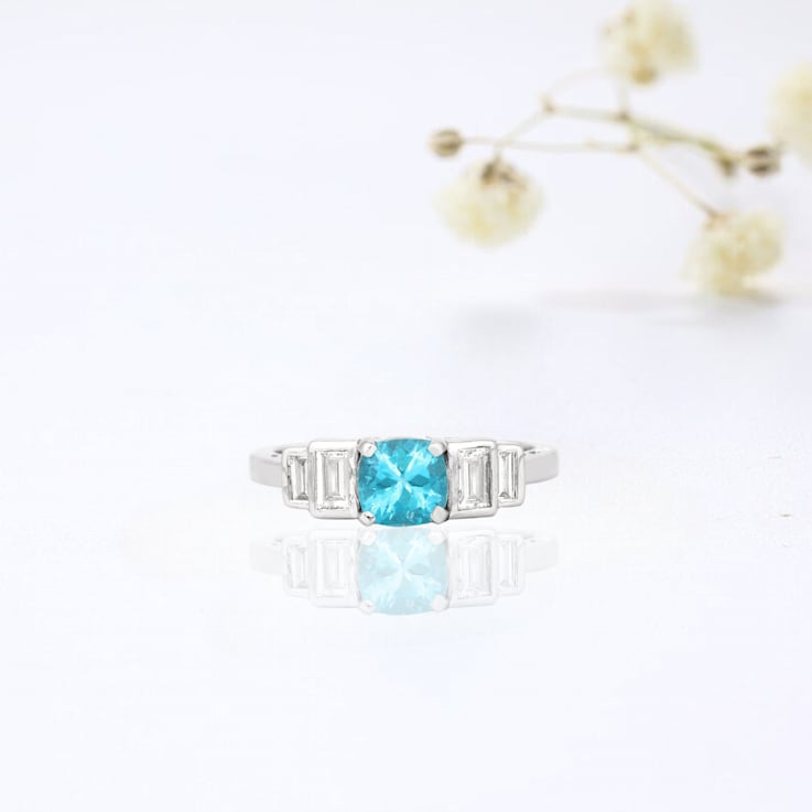Rhodium Over Sterling Silver Paraiba Blue Apatite and Lab Grown Diamond
Mixed Cut Ring 1.71ctw