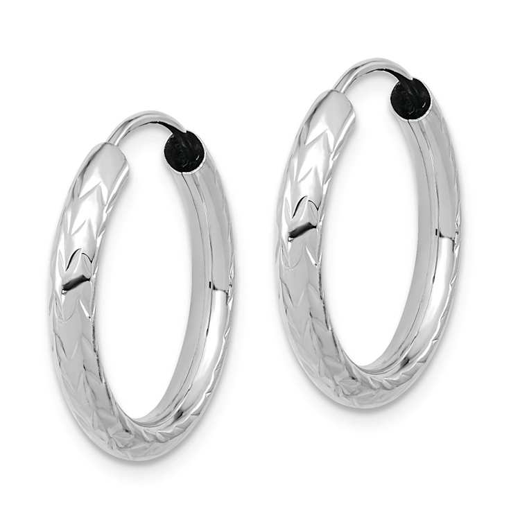 Rhodium Over 14k White Gold 3/4" Polished and Diamond-Cut Endless
Hoop Earrings