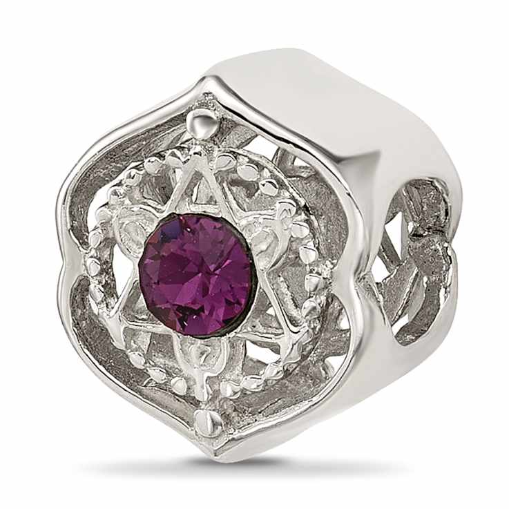 Sterling Silver Brushed and Polished Crystal Purple Bead