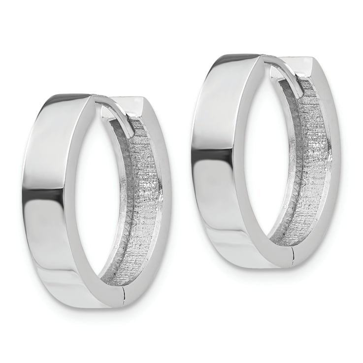 Rhodium Over 14k White Gold 9/16" Round Hinged Hoop Earrings
