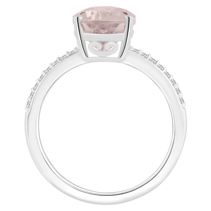 12x8mm Pear Shape Rose Quartz and 1/10 ctw Diamond Rhodium Over Sterling
Silver Ring