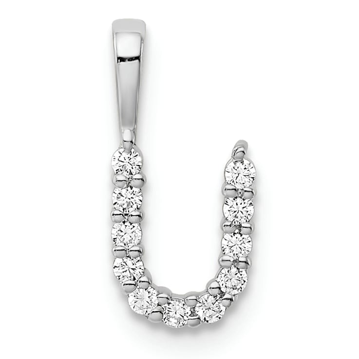 Rhodium Over 14K White Gold Lab Grown Diamond Letter U Initial Pendant