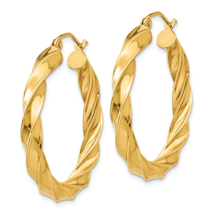 14k Yellow Gold 1 1/4" Light Twisted Hoop Earrings