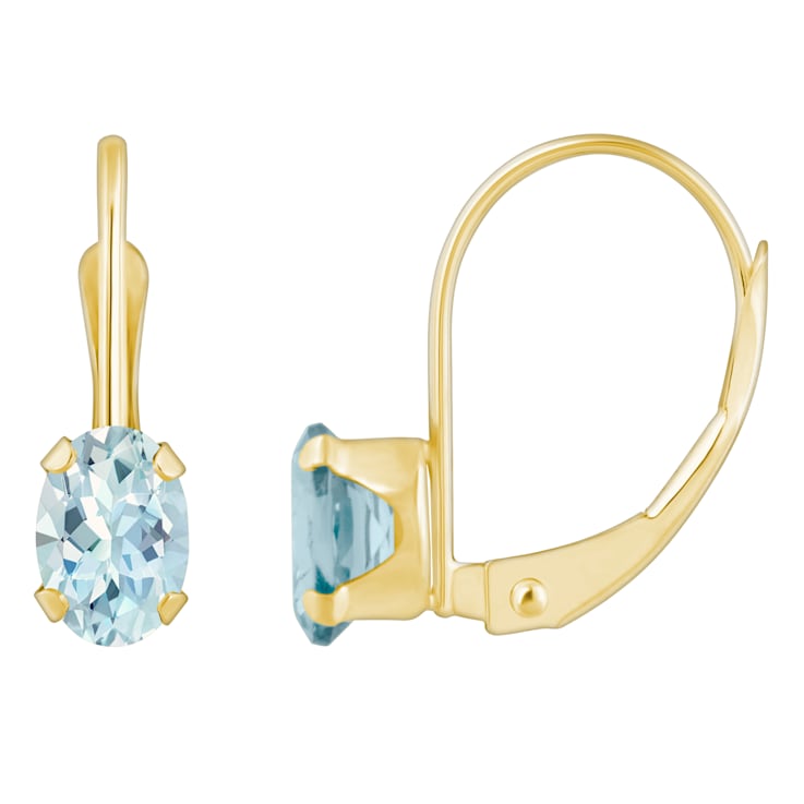 6x4mm Oval Aquamarine 10k Yellow Gold Drop Earrings