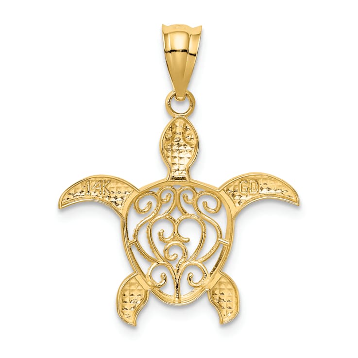 14K Yellow Gold Polished Filigree Sea Turtle Pendant
